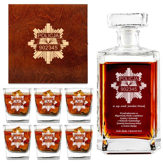 ZESTAW Z GRAWEREM karafka i 6 szklanek NA PREZENT DLA POLICJANTA emerytura awans