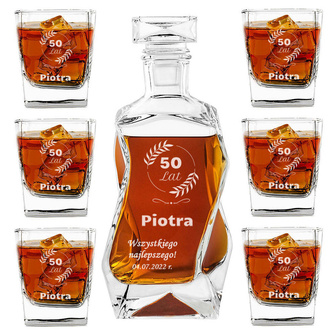 Karafka łamana z 6 szklankami PREZENT NA 50 URODZINY