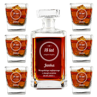 Zestaw 6 szklanek i karafka na 18 URODZINY prezent PERSONALIZOWANY