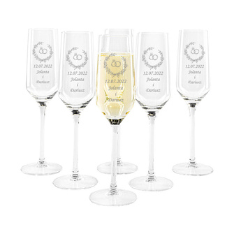 PREZENT NA ŚLUB ROCZNICĘ 6 kieliszków do szampana GRAWEROWANE
