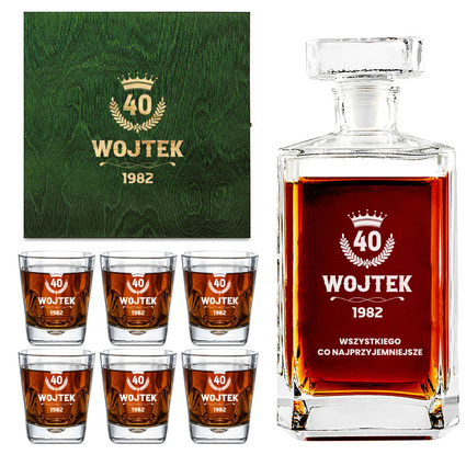 Personalizowany zestaw do whisky na URODZINY – karafka i 6 szklanek