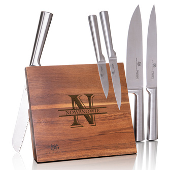 Komplet noży z blokiem magnetycznym DLA PARY - GRAWER MONOGRAMU I NAZWISKA