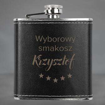 Piersiówka w skórze z grawerem WYBOROWY SMAKOSZ + IMIĘ