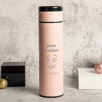 Personalizowana różowa butelka termiczna z grawerem "JESTEM SZCZĘŚLIWA" + imię