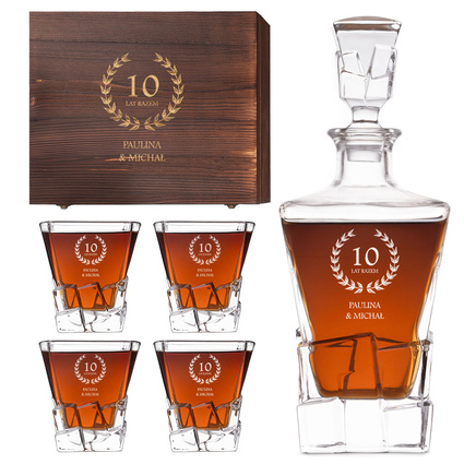 Zestaw do whisky na 10. ROCZNICĘ ŚLUBU z grawerem Karafka 4 szklanki 