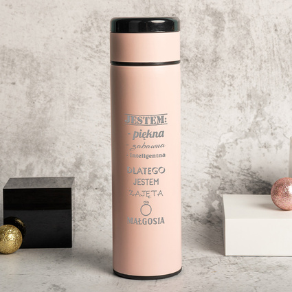 Personalizowana butelka termiczna różowa z grawerem z okazji zaręczyn