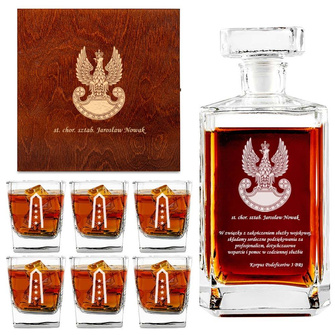 Grawerowany ZESTAW karafka i 6 szklanek w drewnianym pudełku DLA ŻOŁNIERZA
