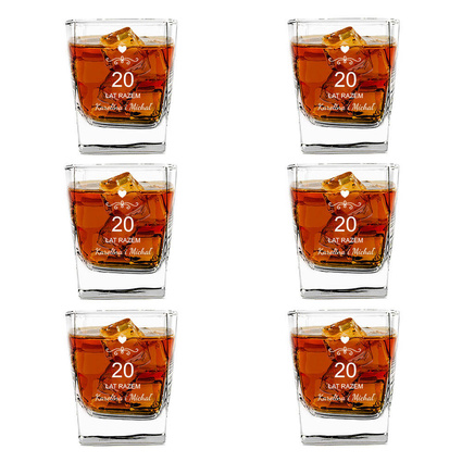 6 szklanek do whisky z grawerem z okazji PORCELANOWEJ ROCZNICY - 20 lat razem