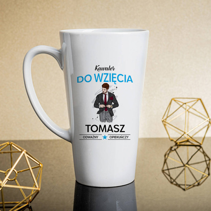 Kubek Latte duży z na drukiem KAWALER DO WZIĘCIA + IMIĘ