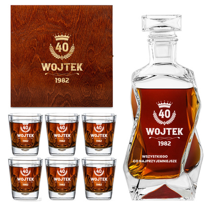 ZESTAW KARAFKA I 6 SZKLANEK z twoim grawerem na 40 URODZINY