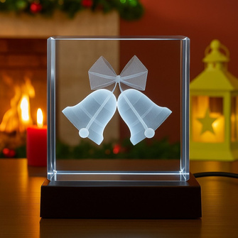FOTOLAMPKA 3D 100x100x100 mm - Kryształowa statuetka 3D z dzwonkami