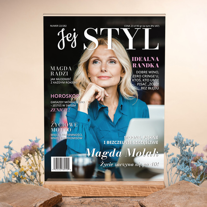 Statuetka plexi 21x30 cm – Okładka „Jej Styl” na 40 urodziny dla kobiety