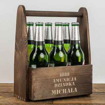 Nosidło drewniane na piwo DLA DZIADKA z grawerem AMUNICJA DZIADKA + IMIĘ
