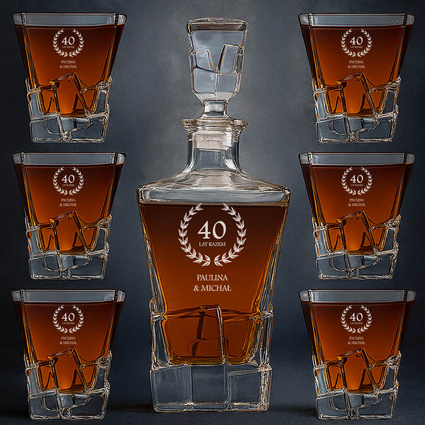 Zestaw do whisky Karafka + 6 szklanek z grawerem na 40 ROCZNICA ŚLUBU