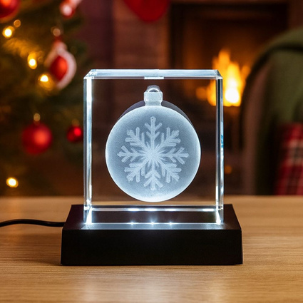 Statuetka 3D 80x80x80 mm z grawerem bombki – fotolampka 3D LED z personalizacją