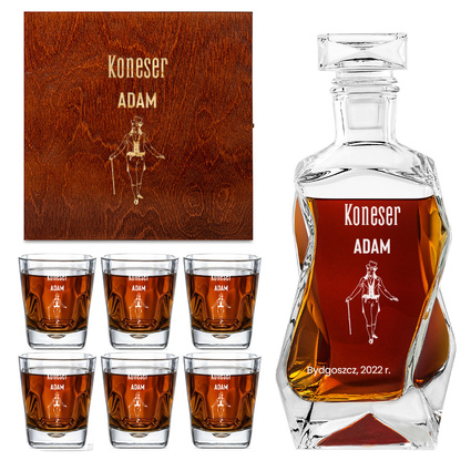 Zestaw 6 szklanek z karafką DLA KONESERA + IMIĘ twój grawer