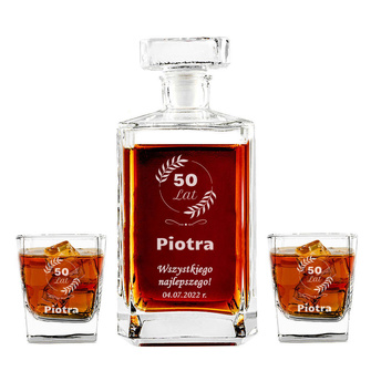 Karafka prosta z dwoma szklankami GRAWEROWANY PREZENT na 50 URODZINY
