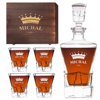 Personalizowany Zestaw PREMIUM do whisky na urodziny GRAWER KORONY IMIENIA I DATY