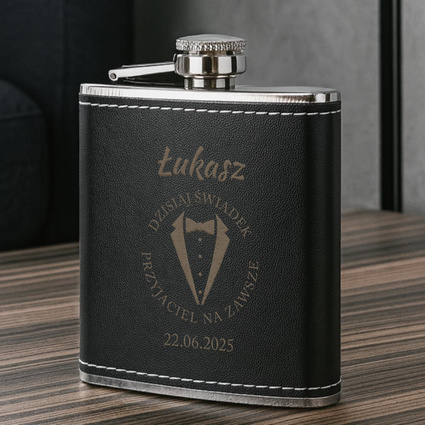 Piersiówka DLA ŚWIADKA z grawerem „Dzisiaj świadek, przyjaciel na całe życie”