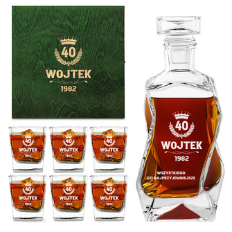 Personalizowany zestaw do whisky z karafką i szklankami - prezent na 40 urodziny
