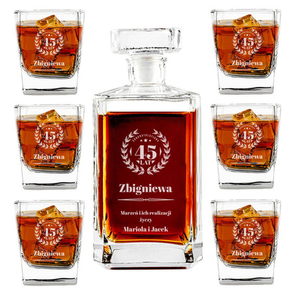 Zestaw do whisky z KARAFKĄ i 6 szklankami na 45 URODZINY
