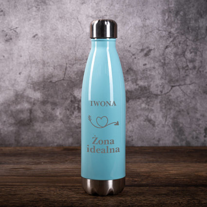 Butelka termiczna niebieska z grawerem ŻONA IDEALNA na prezent