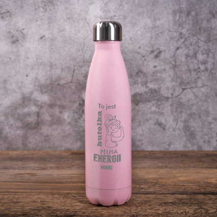 Butelka termiczna różowa z grawerem - BUTELKA Z ENERGIĄ prezent DLA NIEJ