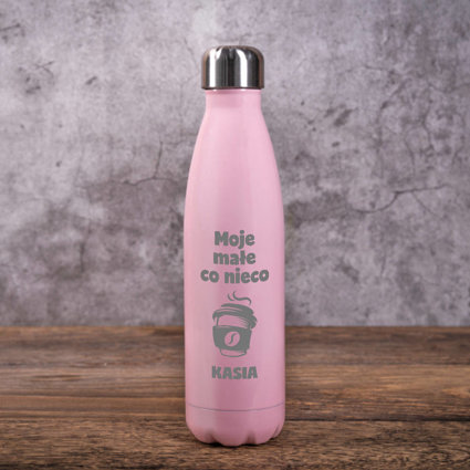 Butelka termiczna różowa z grawerem DLA KAWOSZA - MOJE MAŁE CO NIECO