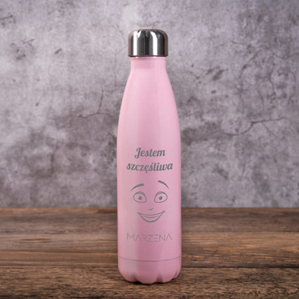 Butelka termiczna z grawerem różowa - JESTEM SZCZĘŚLIWA