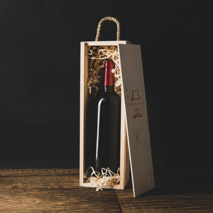Drewniane pudełko na wino z personalizowanym grawerem PRZYBORNIK + IMIĘ