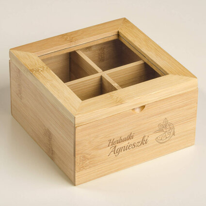 Grawerowane pudełko na herbatę personalizacja HERBATKI + IMIĘ  dla niej
