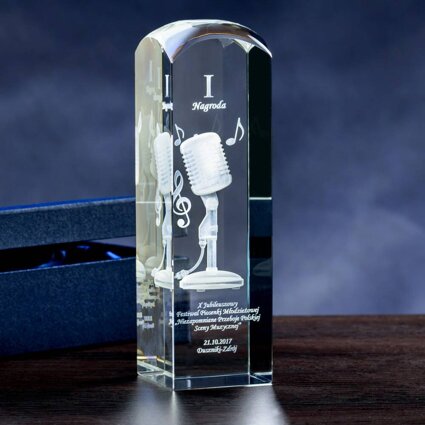 Prezent dla Wokalisty Piosenkarza Nagroda Muzyczna Mikrofon 3D w szkle