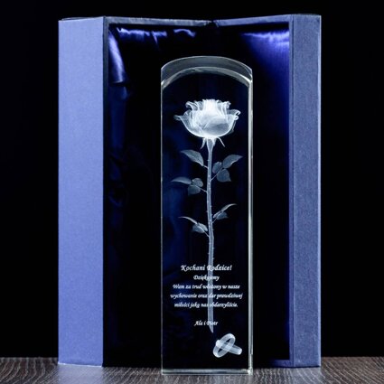 Róża 3D w dużej statuetce 65x65x220 mm Ślubne Podziękowania Dla Rodziców
