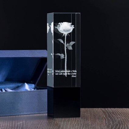 Róża 3D zatopiona w szkle - okazała statuetka na prezent Rocznica Urodziny Imieniny