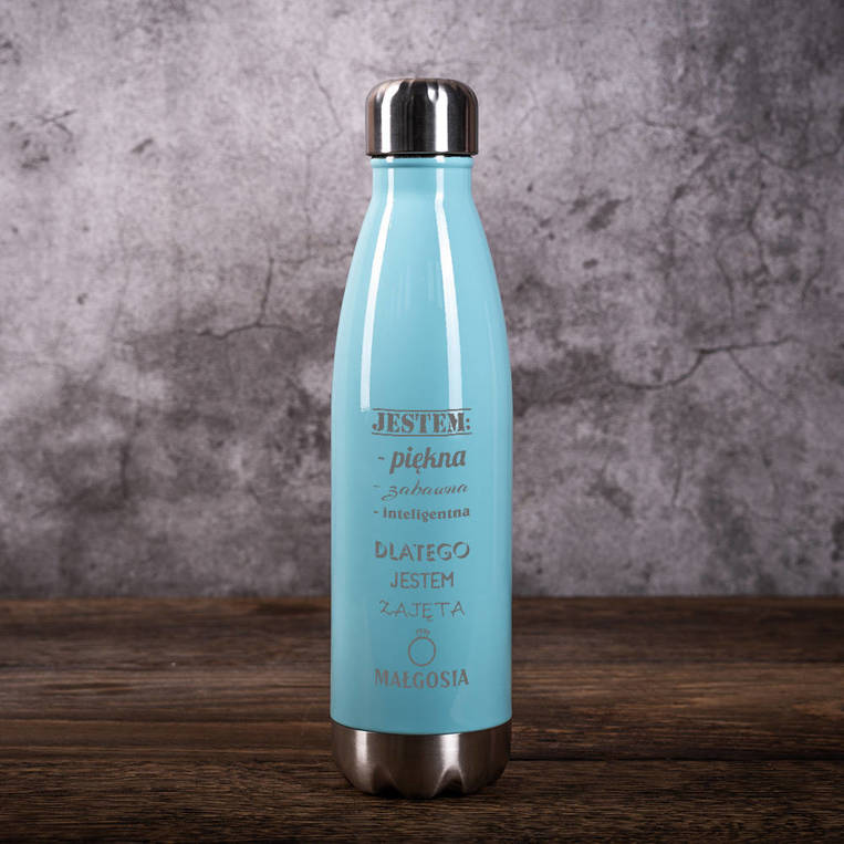 Butelka termiczna niebieska z grawerem - JESTEM ZAJĘTA prezent dla NIEJ