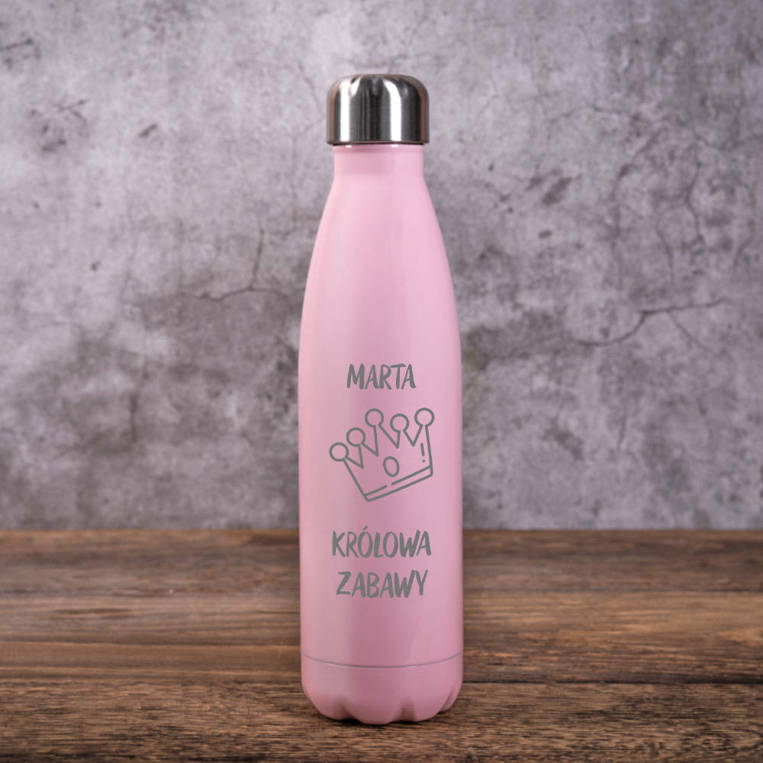 Butelka termiczna różowa z grawerem - DLA KRÓLOWEJ BALU