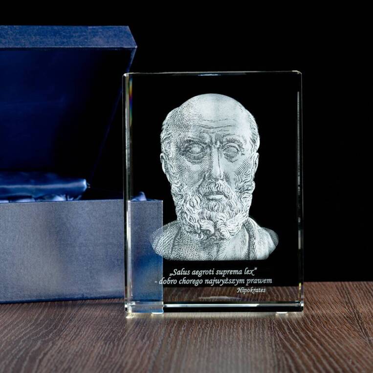Fotokryształ 3D Hipokrates - statuetka medyczna, DLA LEKARZA