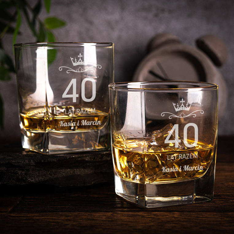 GRAWEROWANE 2 szklanki do whisky na 40 ROCZNICĘ ŚLUBU