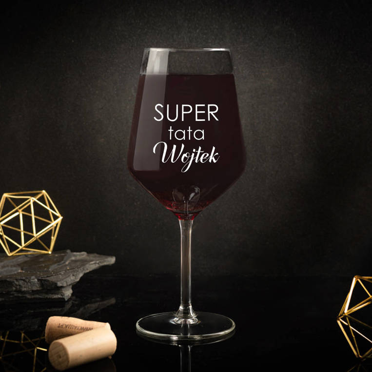 PREZENT DLA TATY kieliszek do wina czerwonego z IMIENIEM - SUPER TATA