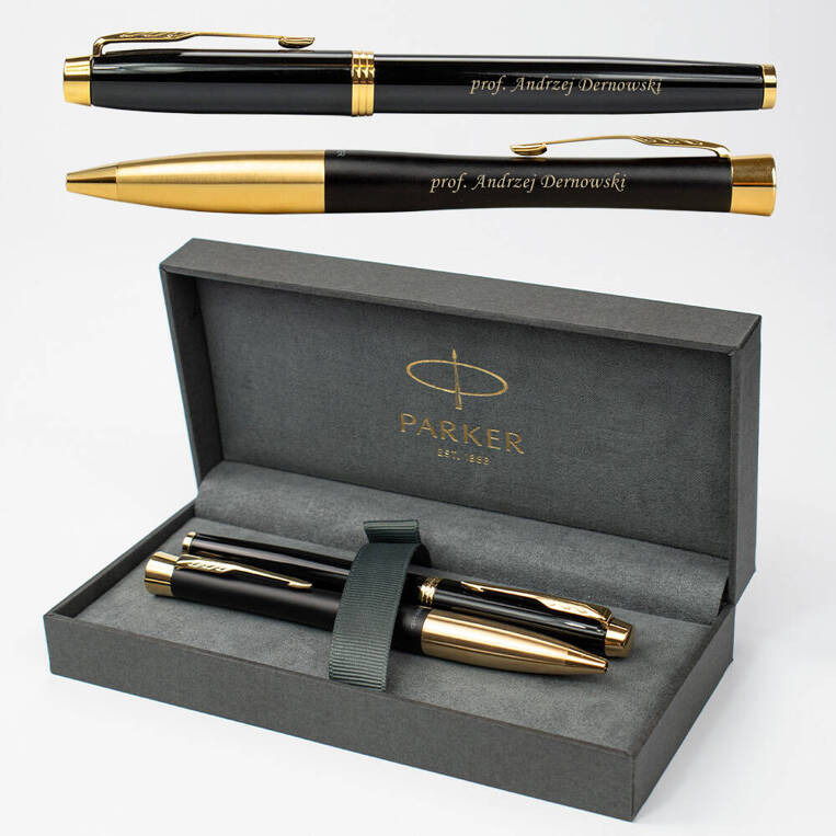 Personalizowany zestaw Parker - Długopis i Pióro z grawerem dla PROMOTORA PRACY